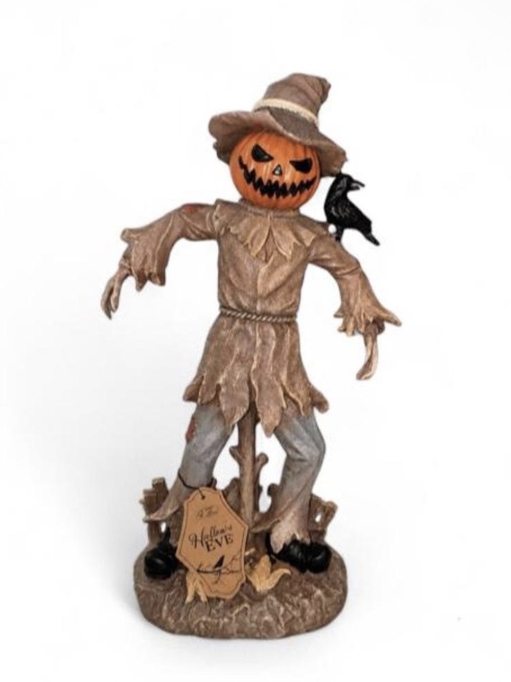 Hallow's Eve Jack O Lantern Scarecrow Raven Resin Halloween Decor Figure Statue